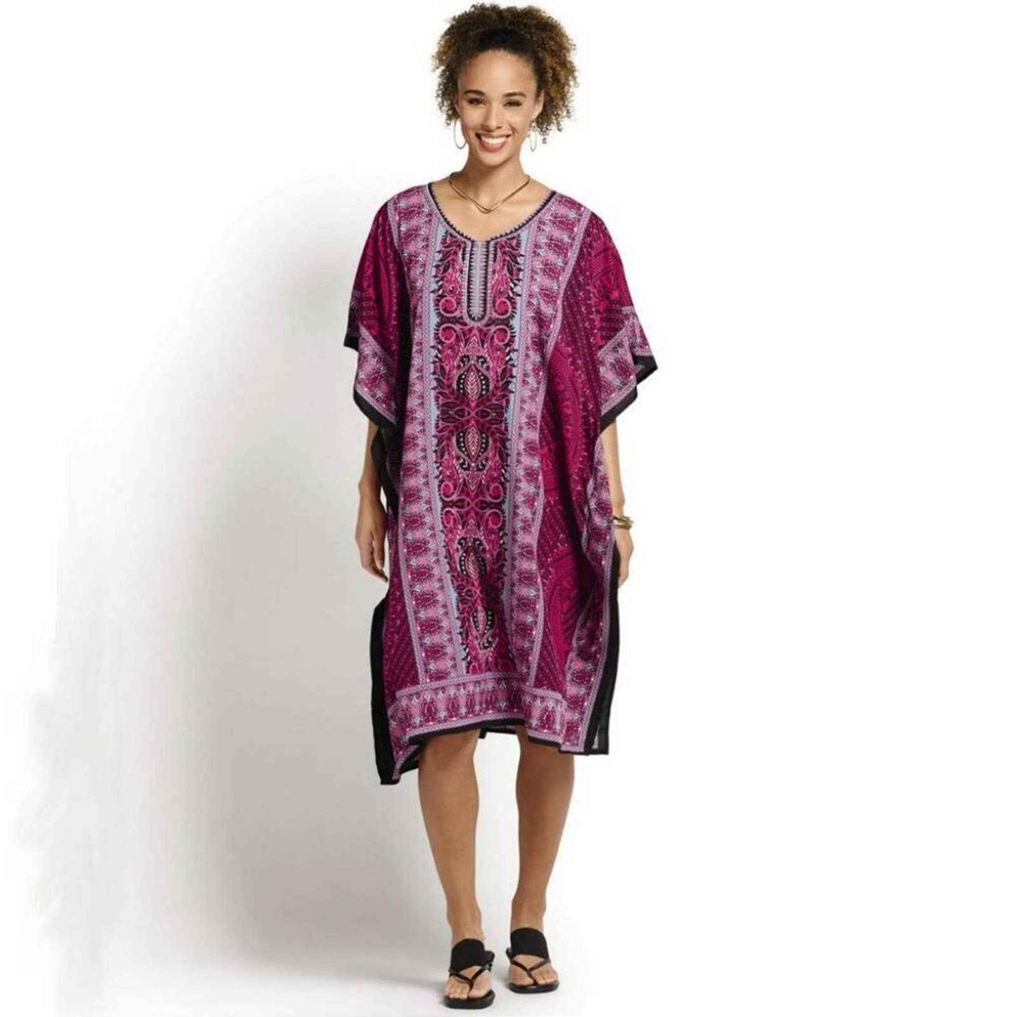 Soft Purple Print Microfiber Short Caftan