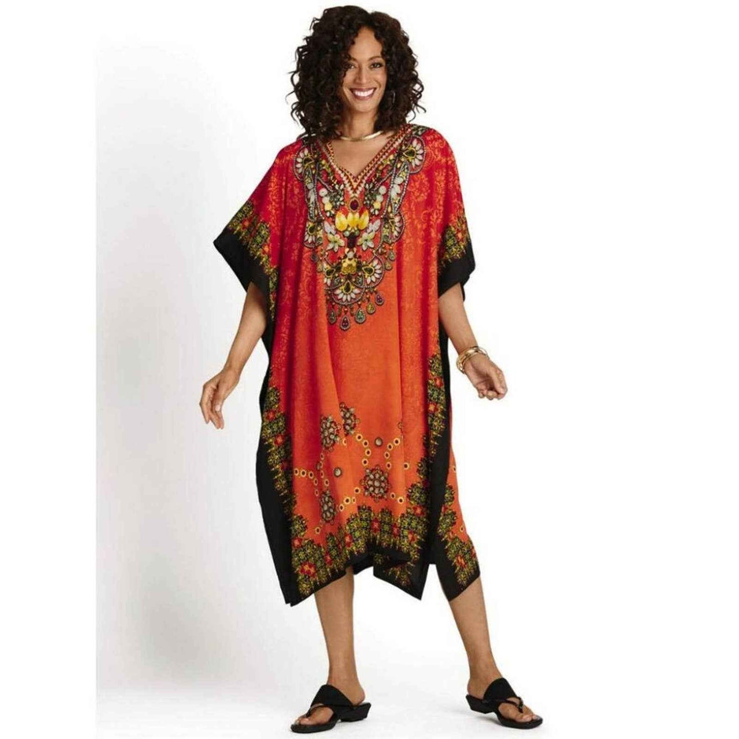 Graphic Print Microfiber Short Caftan