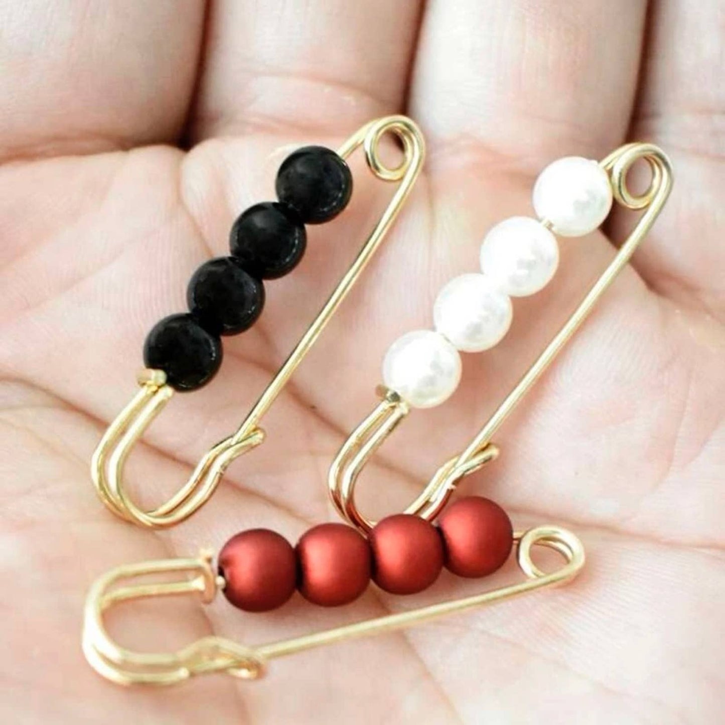 2 Pc Red Pearl Brooch detachable jeans and Sweater cape clip pants extended safety pin - Passion of Essence Boutique