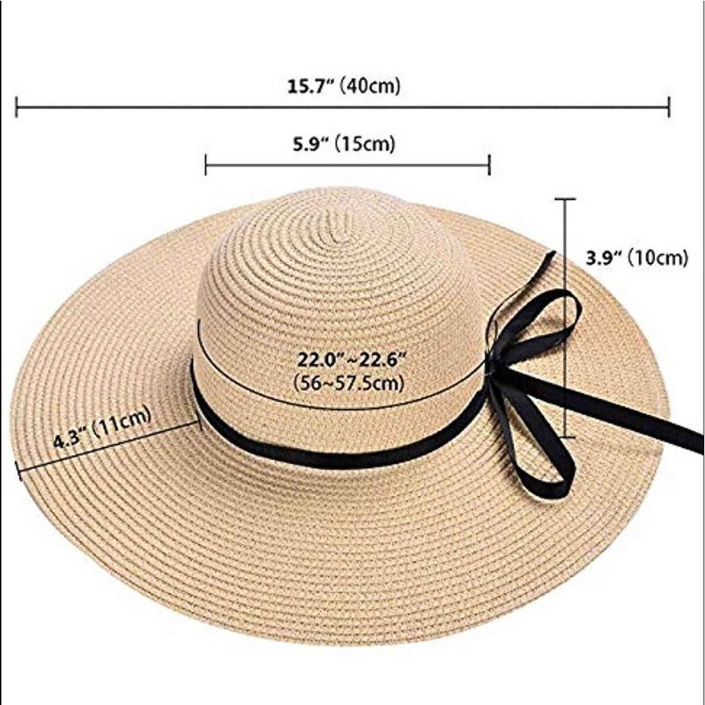 Beige Floppy Beach Straw Hat, Foldable Wide Brim with Bowknot UPF50