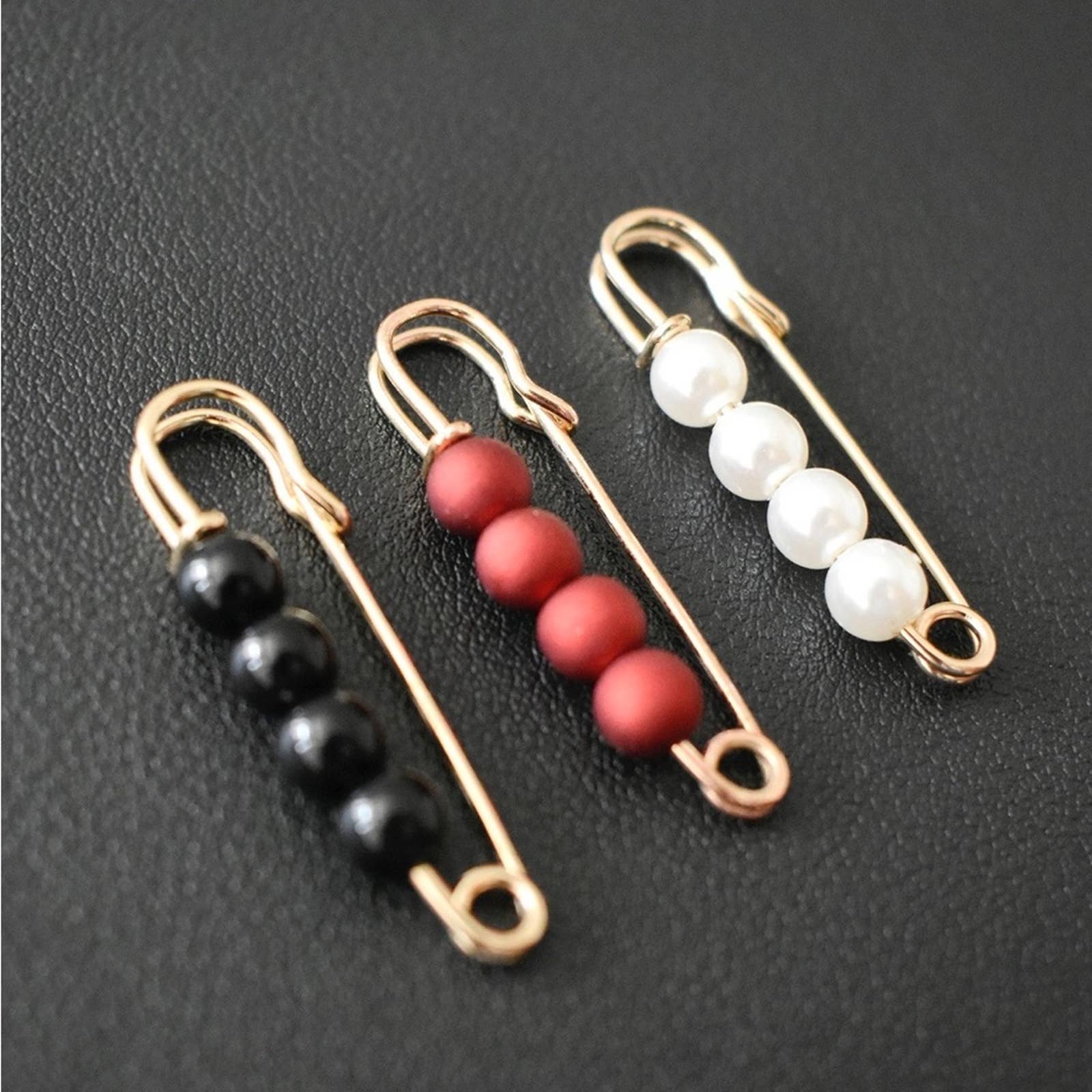 2 Pc Red Pearl Brooch detachable jeans and Sweater cape clip pants extended safety pin - Passion of Essence Boutique