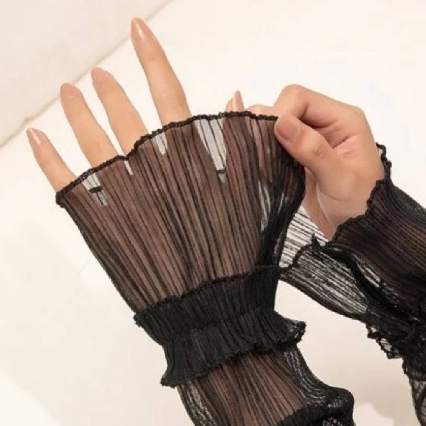 Sheer Ruched Look Pull Up Arm Sleeves Glove - Passion of Essence Boutique