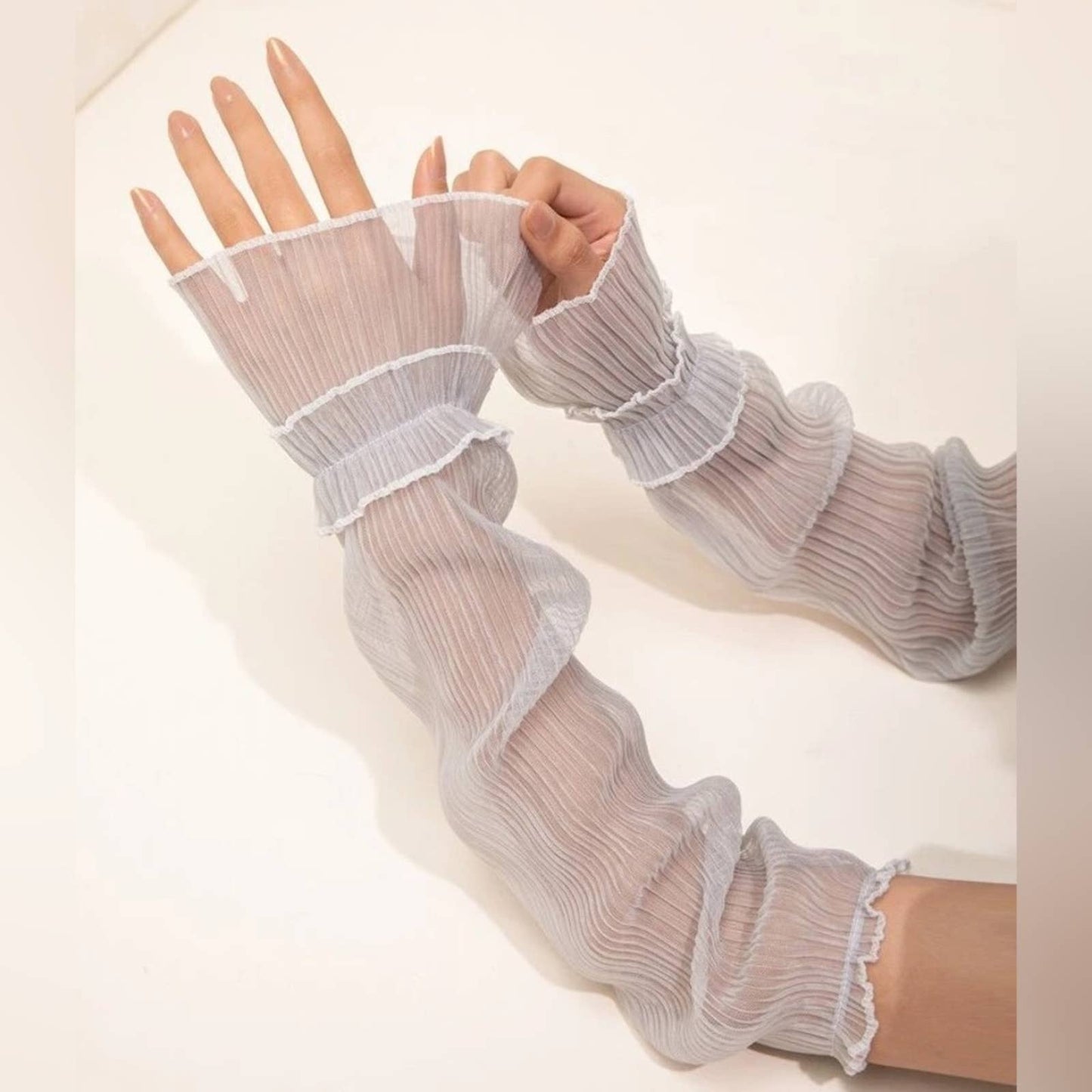 Sheer Ruched Look Pull Up Arm Sleeves Glove - Passion of Essence Boutique