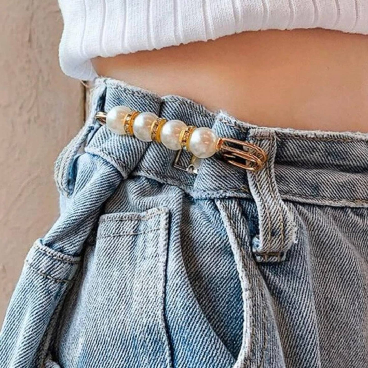2pc White Pearl Brooch detachable jeans and Sweater cape clip pants extended safety pin - Passion of Essence Boutique