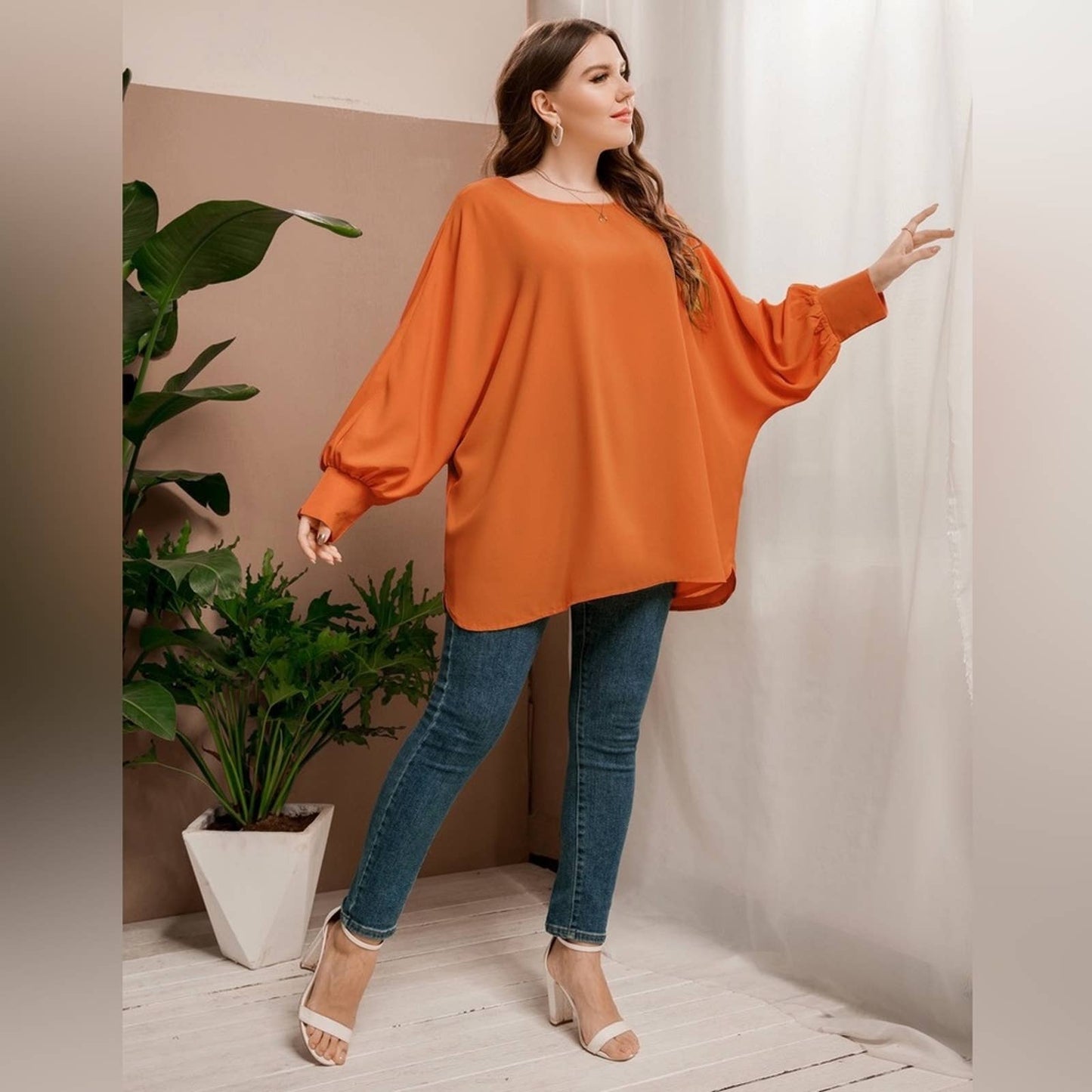 Plus Solid Batwing Sleeve Blouse - Passion of Essence Boutique