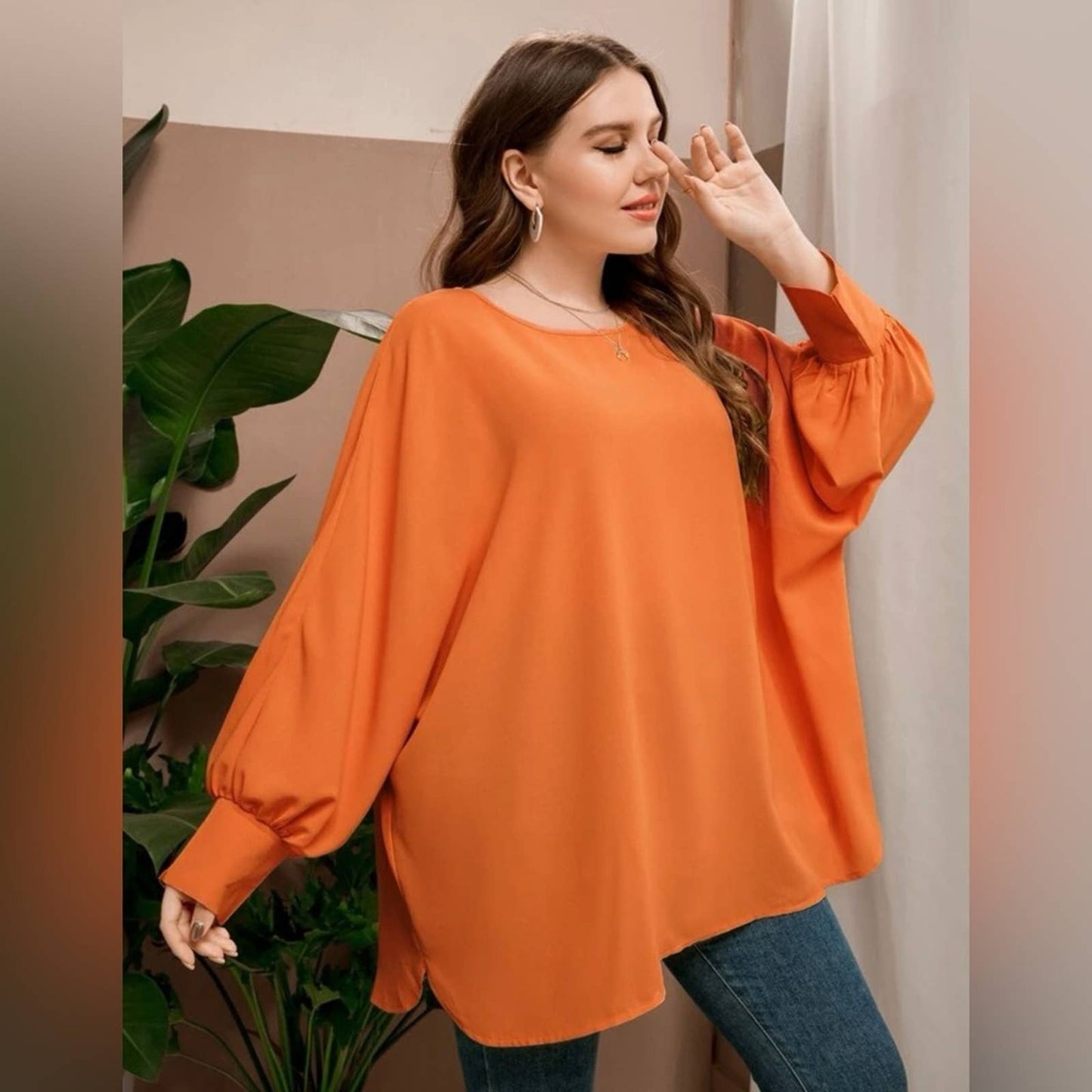 Plus Solid Batwing Sleeve Blouse - Passion of Essence Boutique