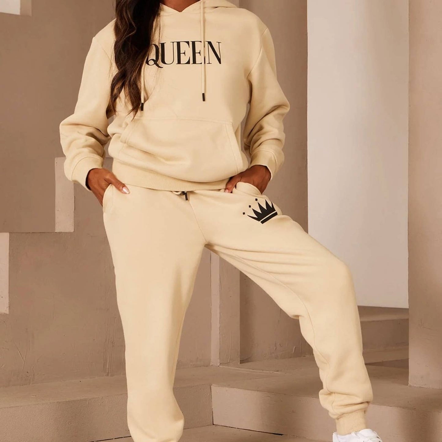 Oversized Tan Queen Hoodie Sweatshirt Custom Made by Passion of Essence - Passion of Essence Boutique