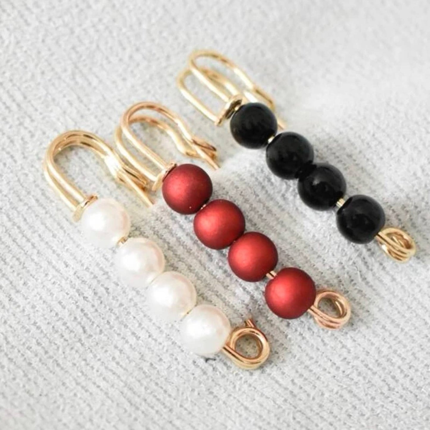 2 Pc Red Pearl Brooch detachable jeans and Sweater cape clip pants extended safety pin - Passion of Essence Boutique