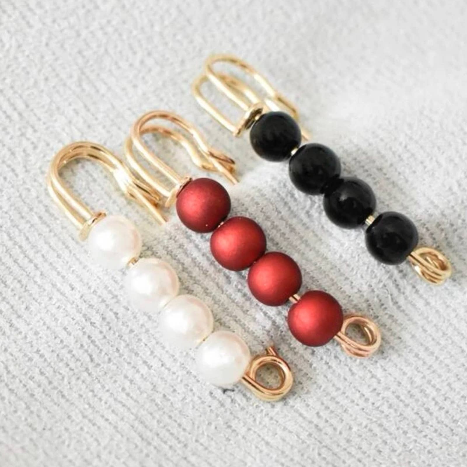 2 Pc Red Pearl Brooch detachable jeans and Sweater cape clip pants extended safety pin - Passion of Essence Boutique