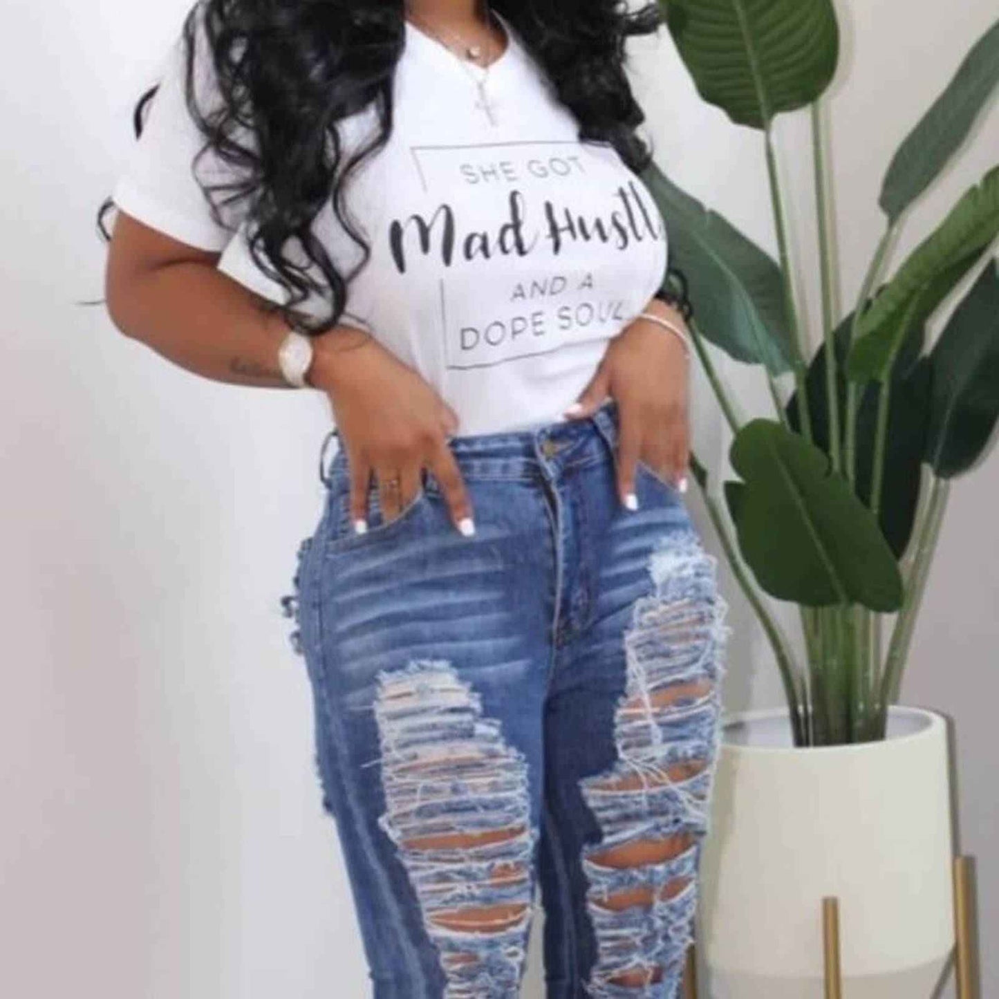 Plus Size She Got Mad Hustle Casual O Neck T-shirt