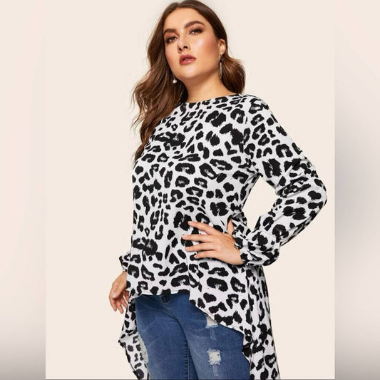Plus Dip Hem Leopard Print Blouse - Passion of Essence Boutique