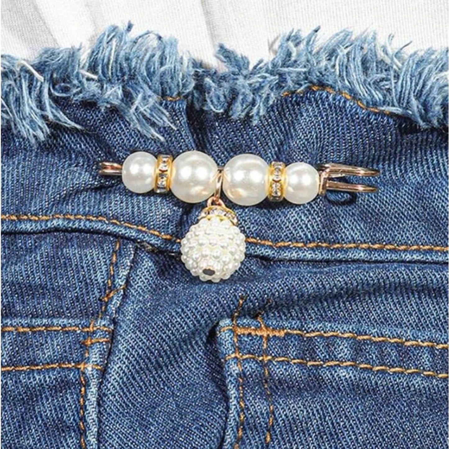 2pc White Pearl Brooch detachable jeans and Sweater cape clip pants extended safety pin - Passion of Essence Boutique