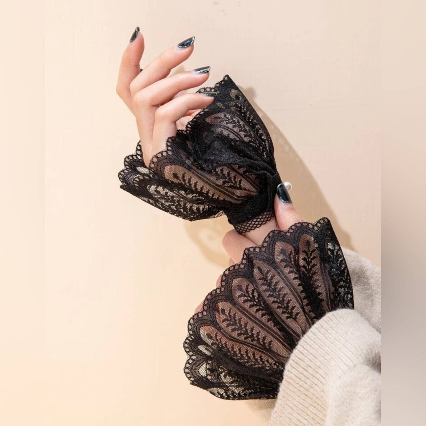 Black Mesh Lace Hollow Sleeve Gloves - Passion of Essence Boutique
