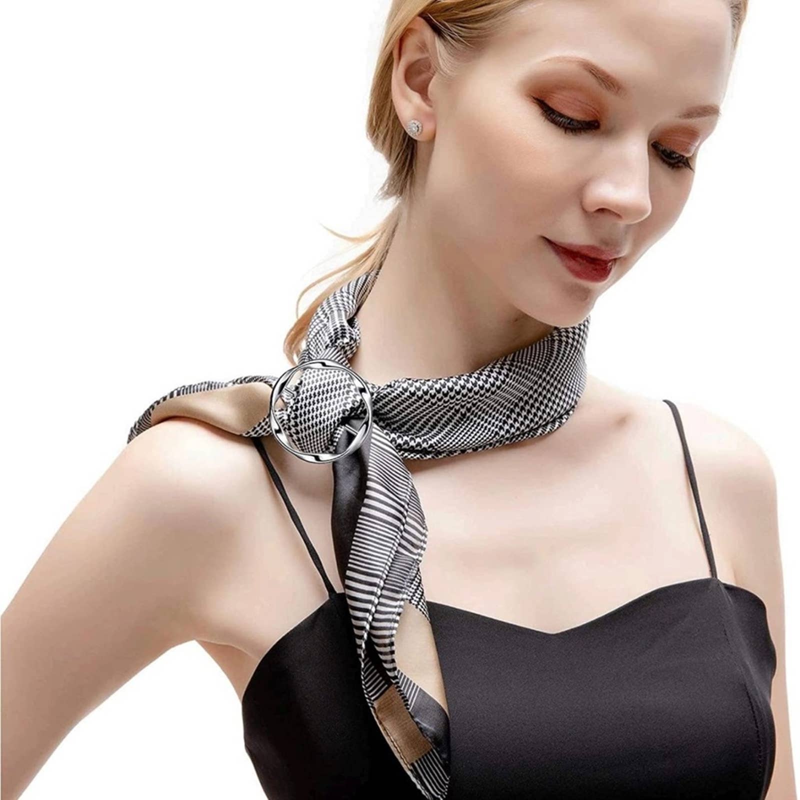 2 Pc Silk Scarf Ring Clip T-shirt Tie Clips - Passion of Essence Boutique