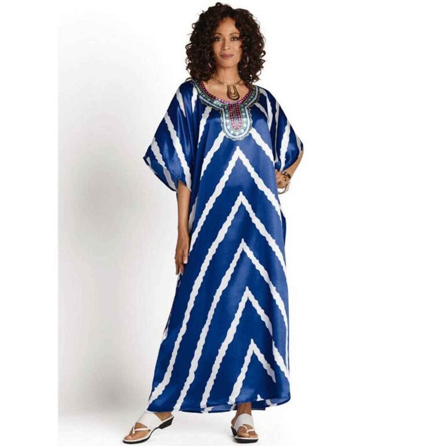 Chevronette Print Silky Long Caftan