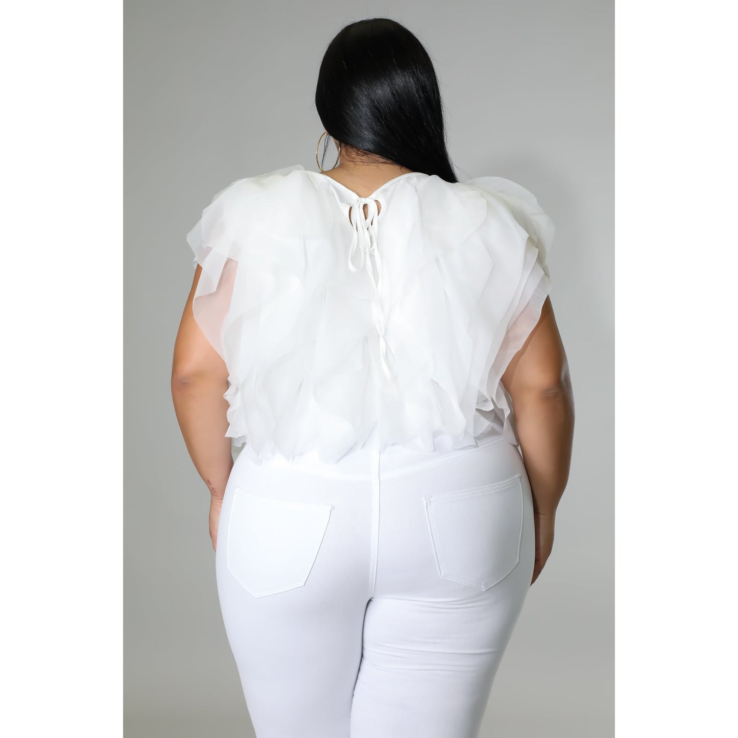 PLUS SIZE RUFFLE TULLE CROP TOP BLOUSE - Passion of Essence Boutique