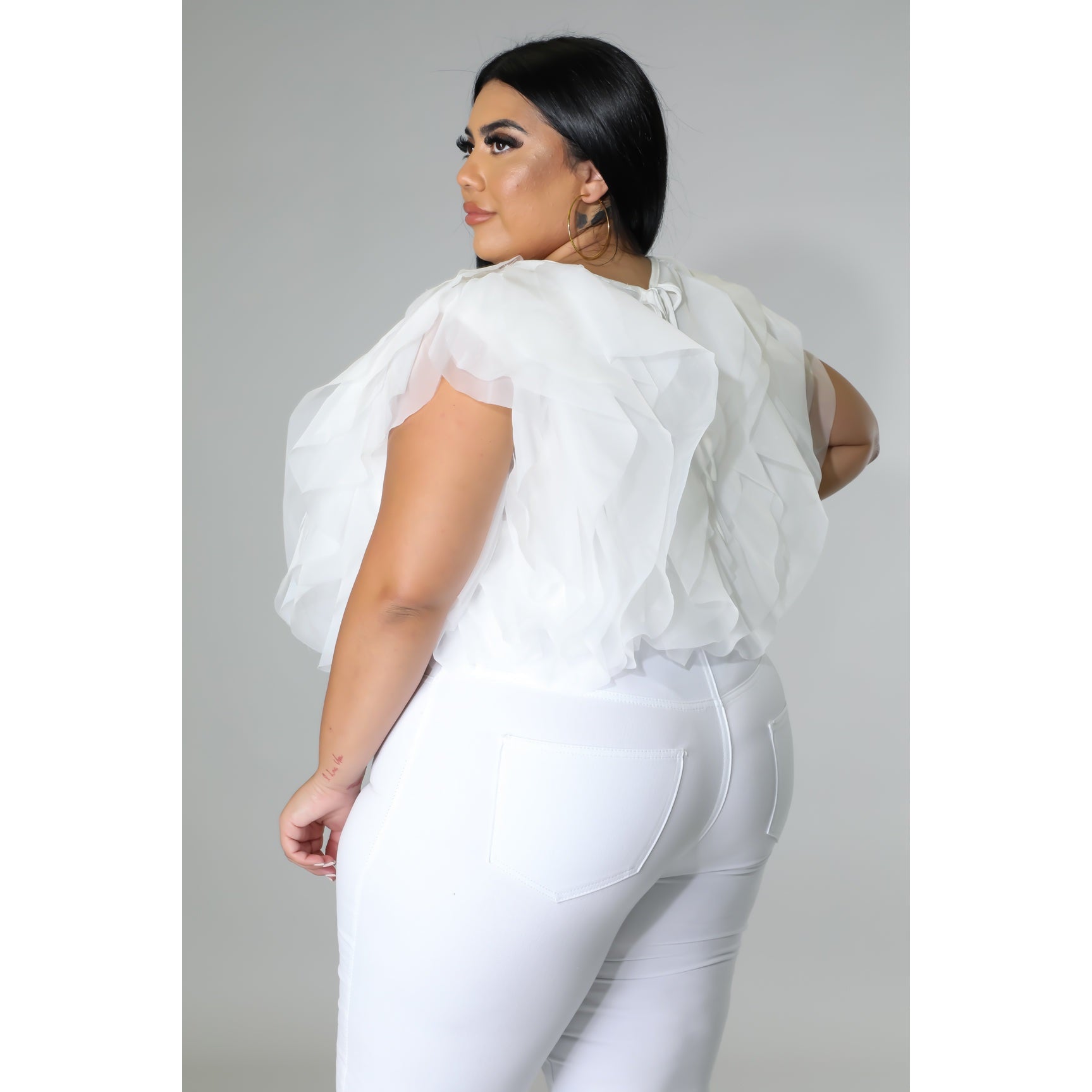 PLUS SIZE RUFFLE TULLE CROP TOP BLOUSE - Passion of Essence Boutique