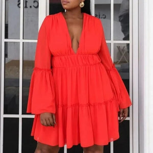Plus Plunging Neck Bell Sleeve Dress