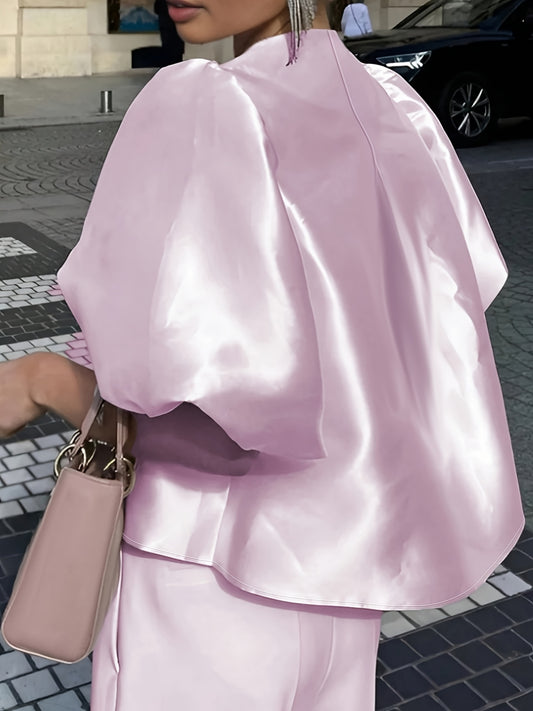 Pink Satin Puff Sleeve Top | Statement Sleeves | Boutique