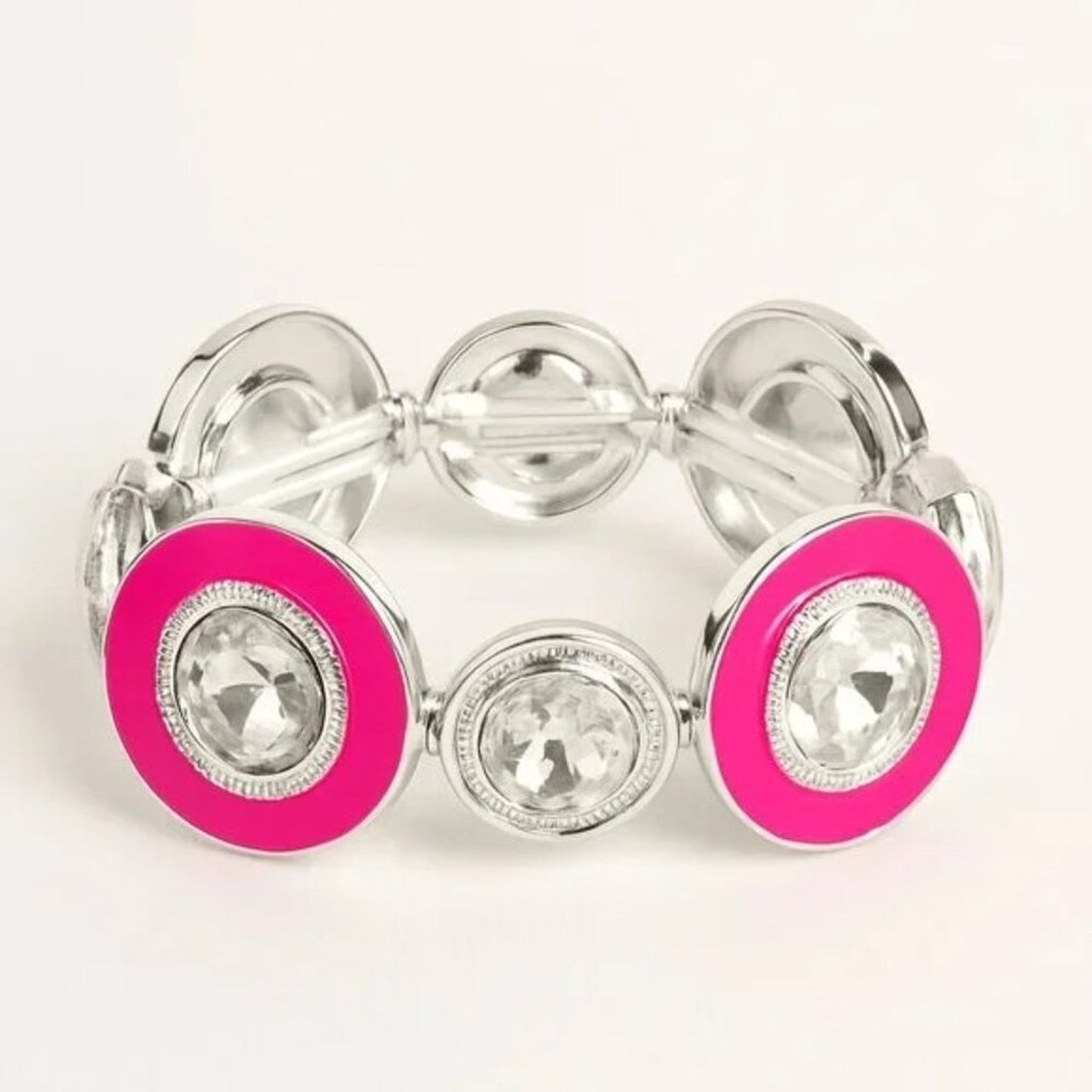 Hot Pink & Silver Rhinestone Jewelry Set – Necklace, Earrings, Bracelet & Ring