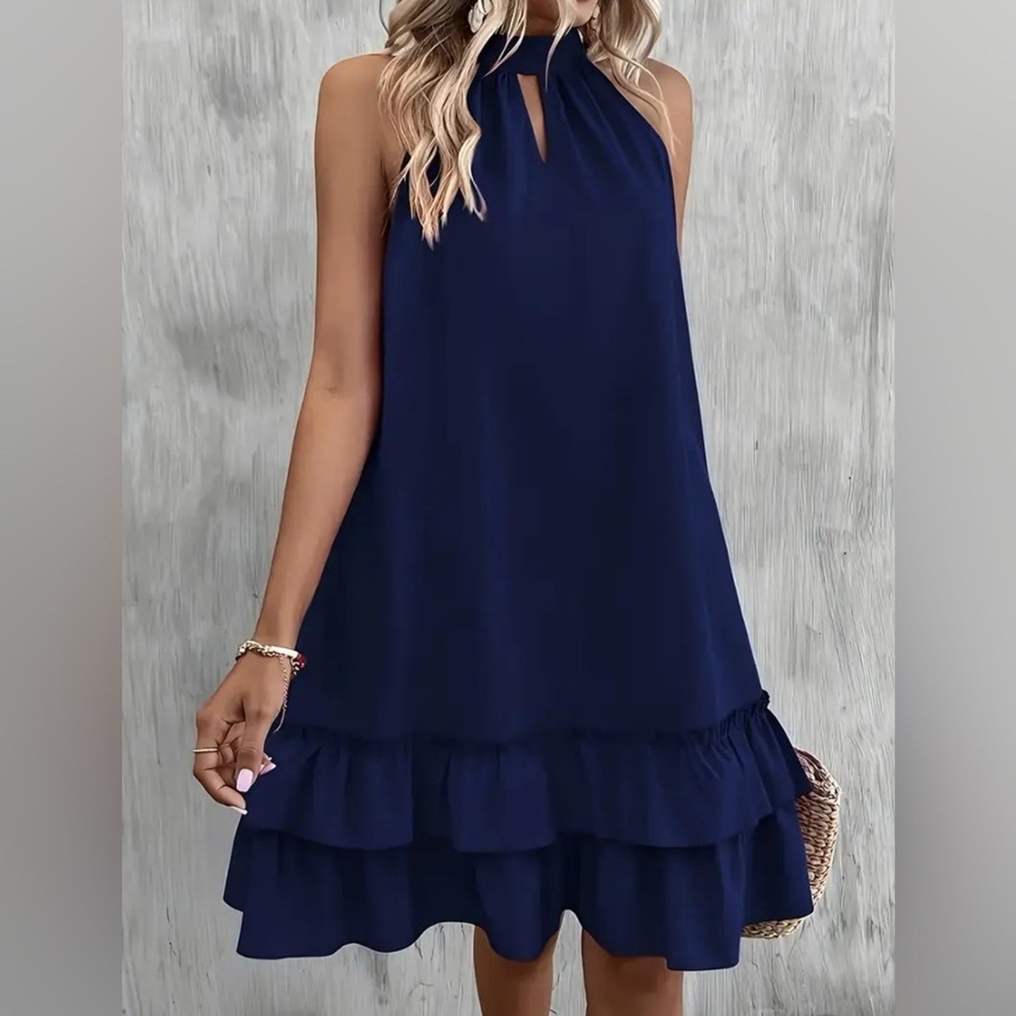 Elegant Navy Blue Sleeveless Dress
