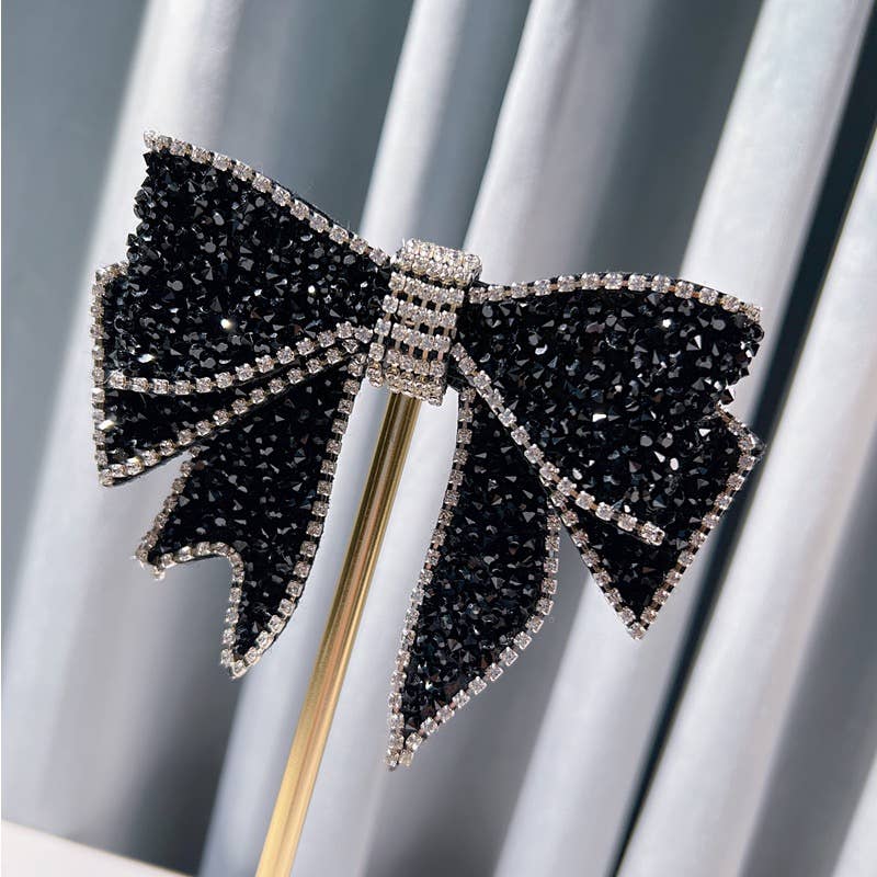 AS2 Vintage Black Crystal Bow Elegance Brooch for Women