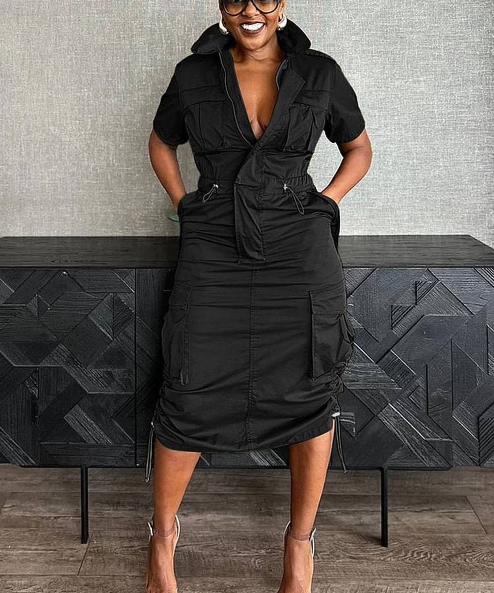 Multi-pocket Cargo Drawstring Pocket Dress for Casual Style