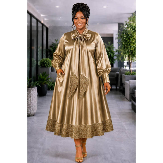 Golden Hour Glamour Satin Stretch Sequin Combo Midi Dress