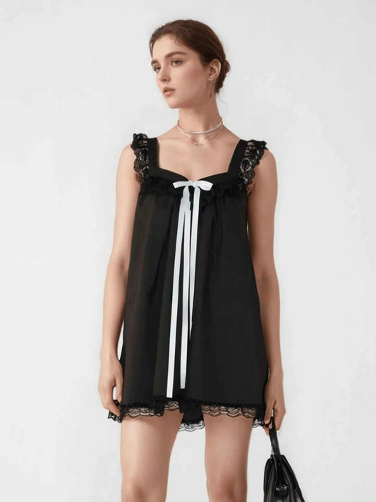 Lace Detail Bow Sleeveless Mini Cami Dress