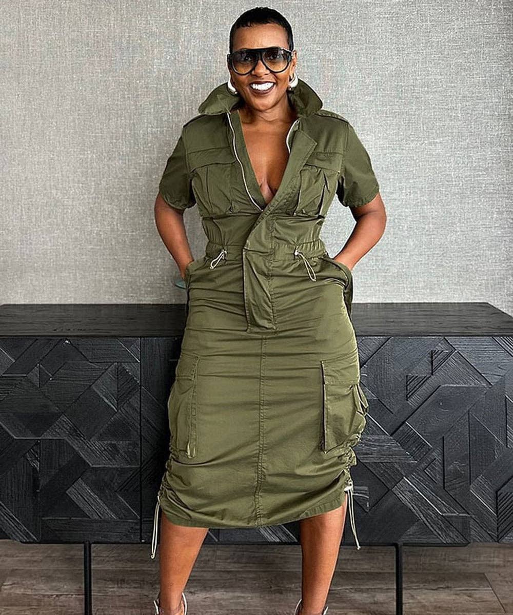 Multi-pocket Cargo Drawstring Pocket Dress for Casual Style
