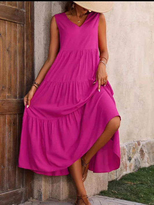 Tiered V-Neck Sleeveless Dress