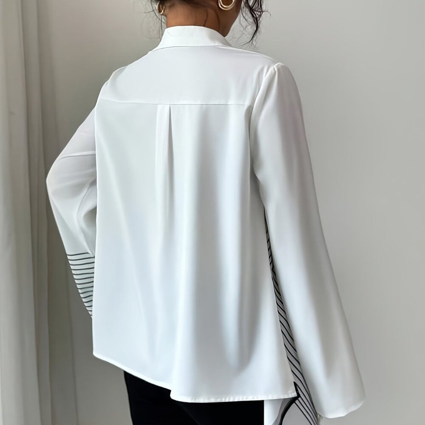 Plus Size White Geometric Asymmetrical Button Blouse | Elegant Statement Shirt T