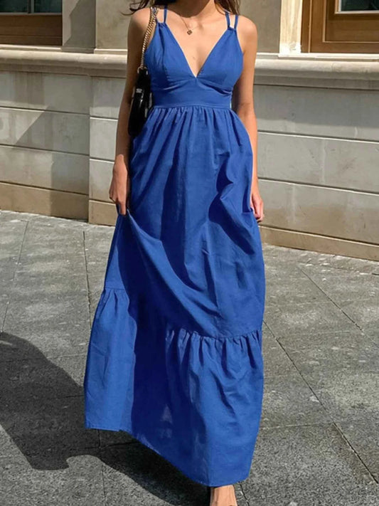 V-Neck Tiered Maxi Cami Dress