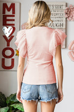 Load image into Gallery viewer, Pink Casual Dotty Layered Ruffle Ribbed Knit Top
