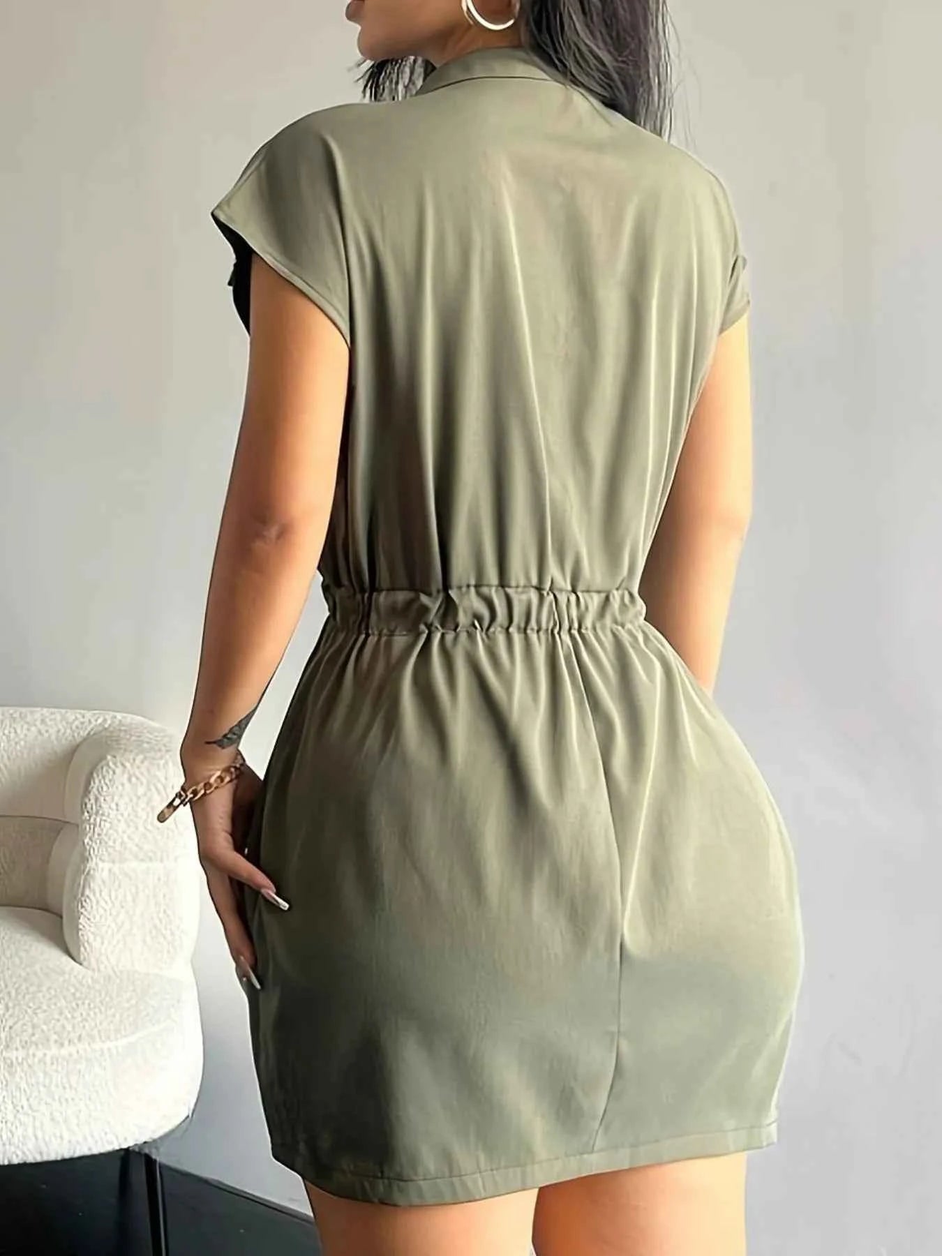 Zipper Front Short Sleeve Mini Dress