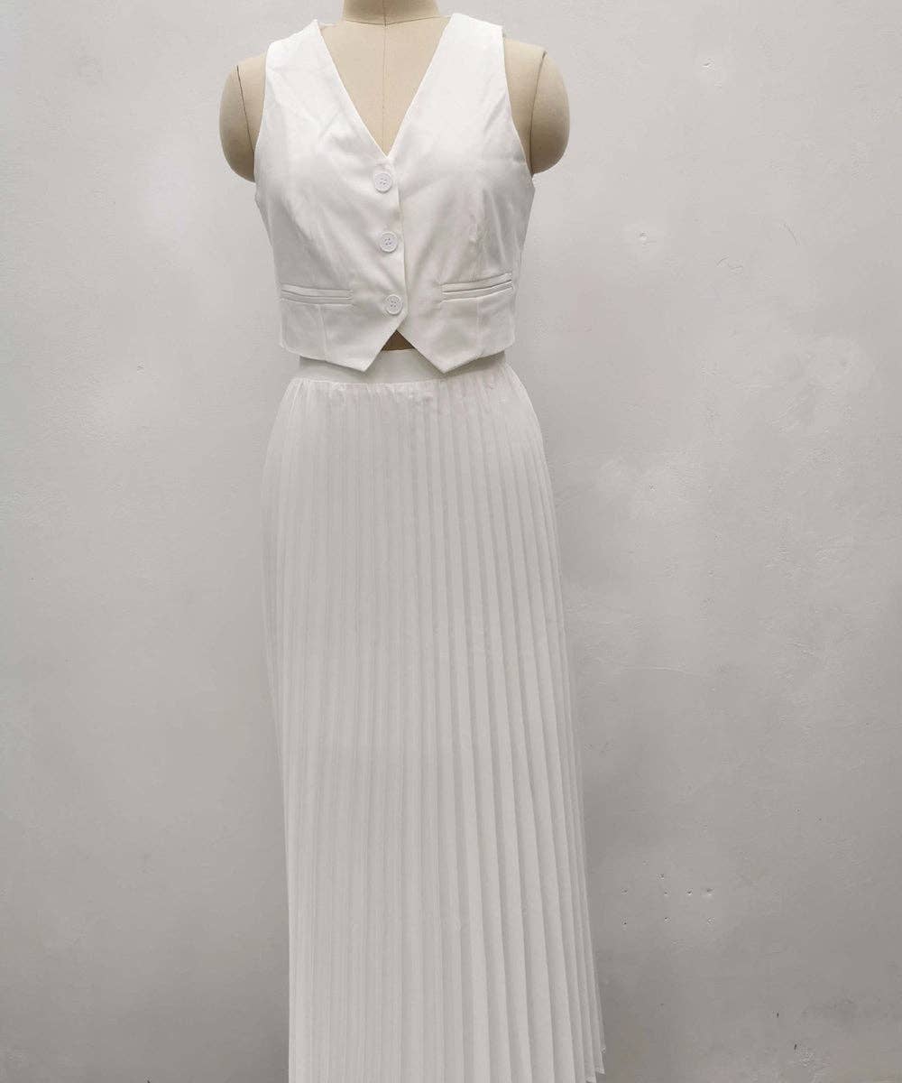 Sleeveless Tank Top Two Piece Set With Pleated Sleeves Women