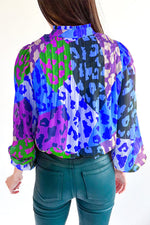 Load image into Gallery viewer, Rose Leopard Color Block Puff Sleeve Crinkle Blouse
