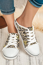 Load image into Gallery viewer, Chestnut Leopard Print Lace Up Canvas Slip On Slippers
