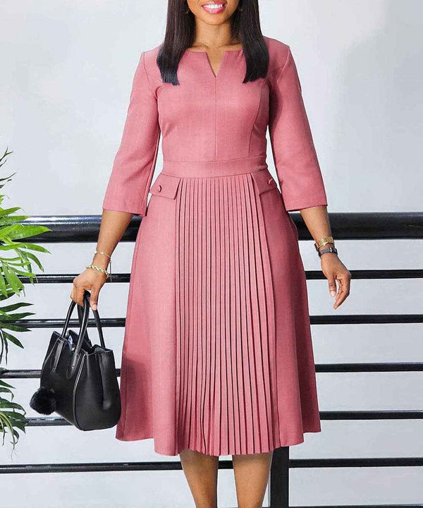 Passion of Essence Signature Pleated Midi Dress – 100% Polyester, Sizes S–3X