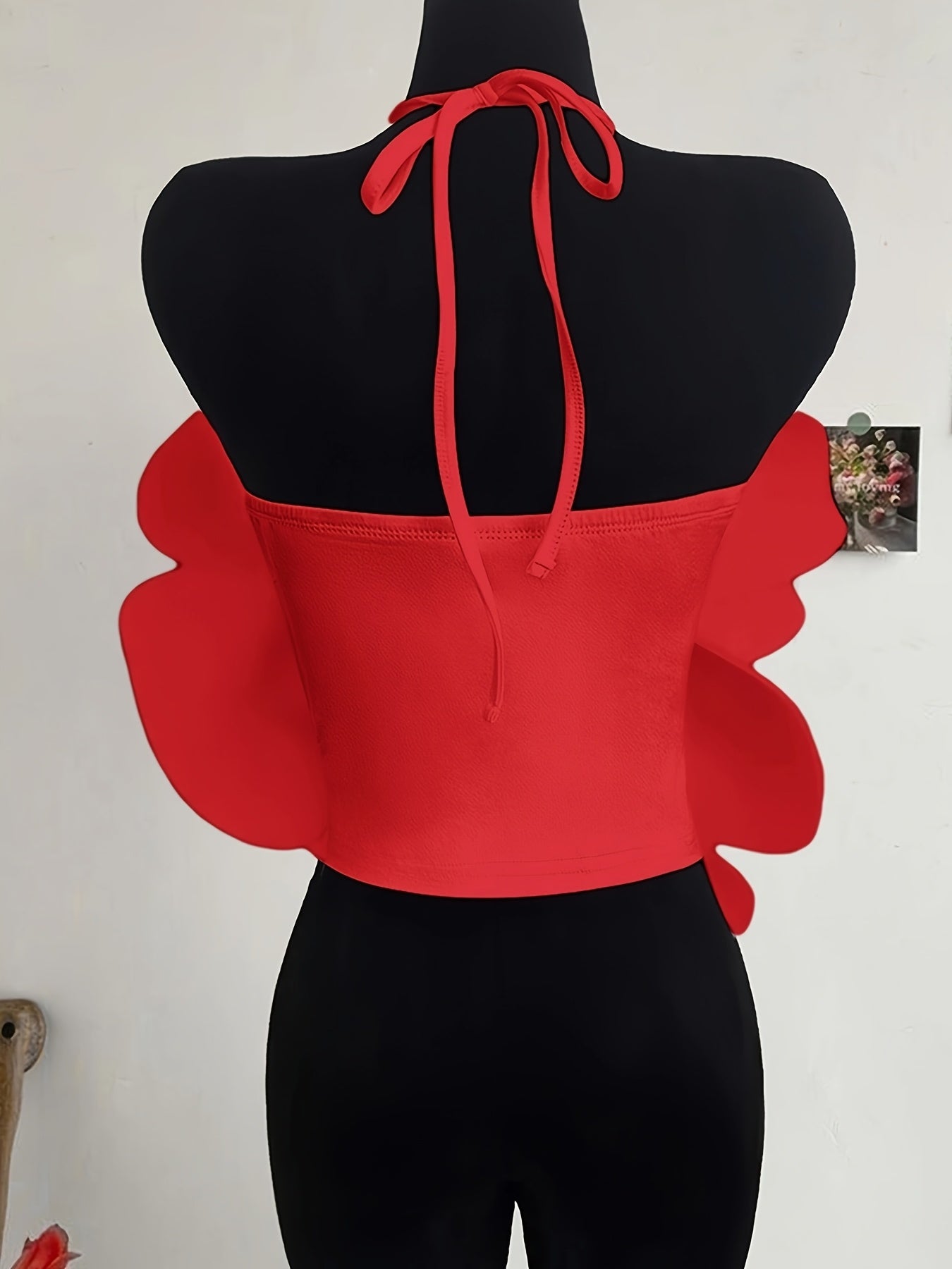 Scarlet Bloom 3D Floral Halter Top | Bold Statement Flower Crop Top for Women