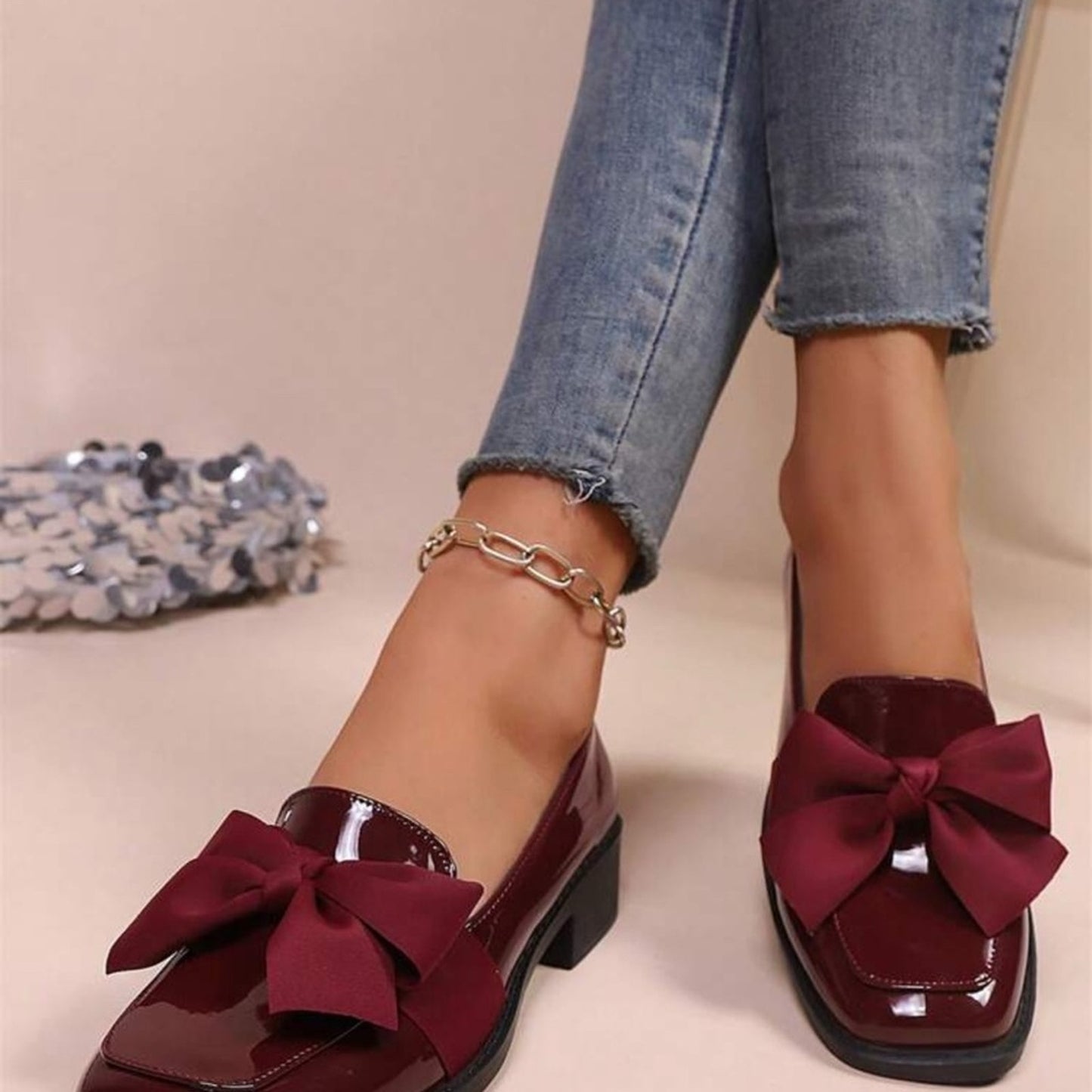 Elegant Burgundy Loafers with Bow