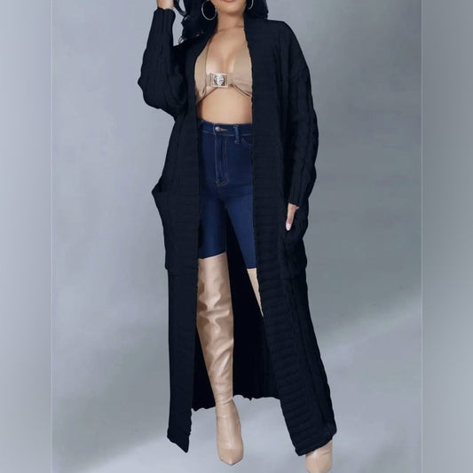 Navy Blue Long Coat Knit Cardigan