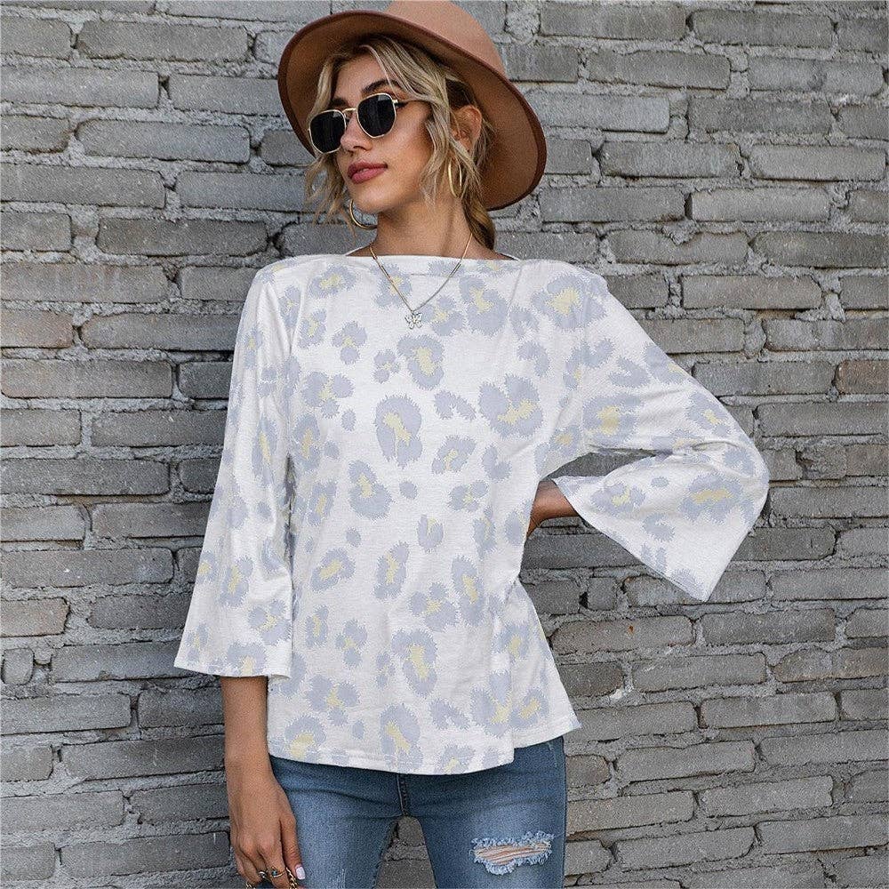 Casual Leopard Print Puff Sleeve Loose T-Shirt