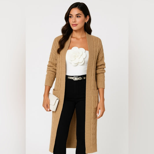 Khaki Long Coat Knit Cardigan