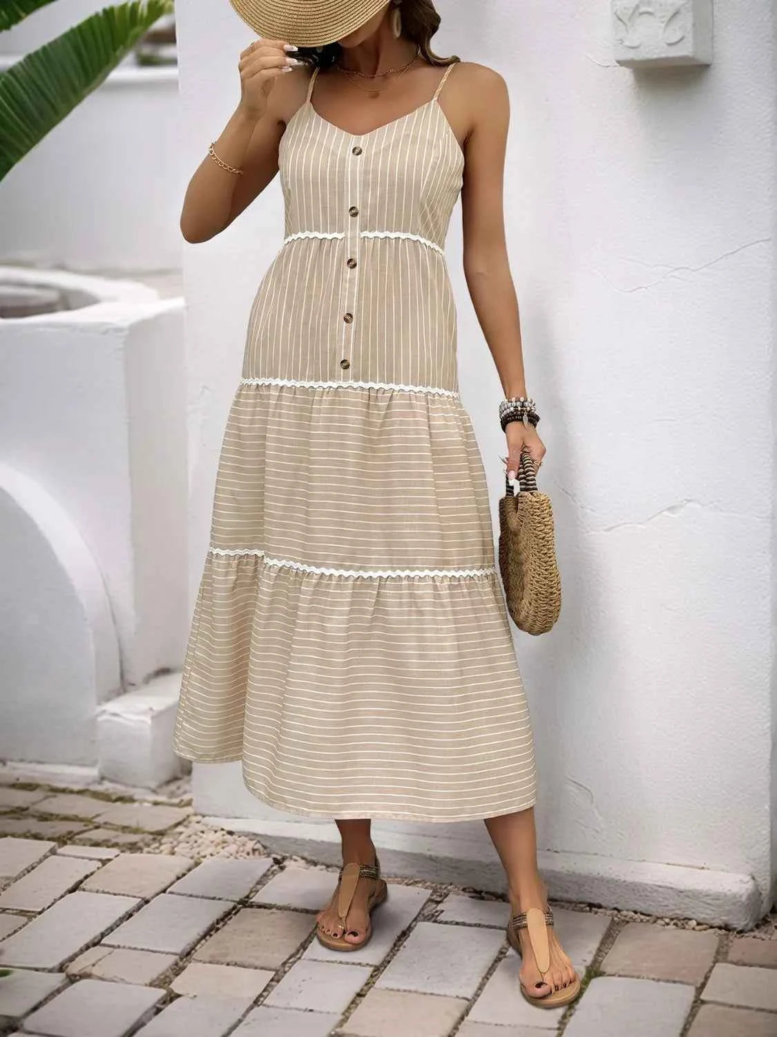 Striped V-Neck Cami Dress