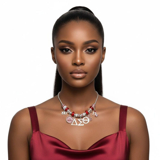 Delta Sigma Theta Snake Chain Luxe Bead and Charm Necklace