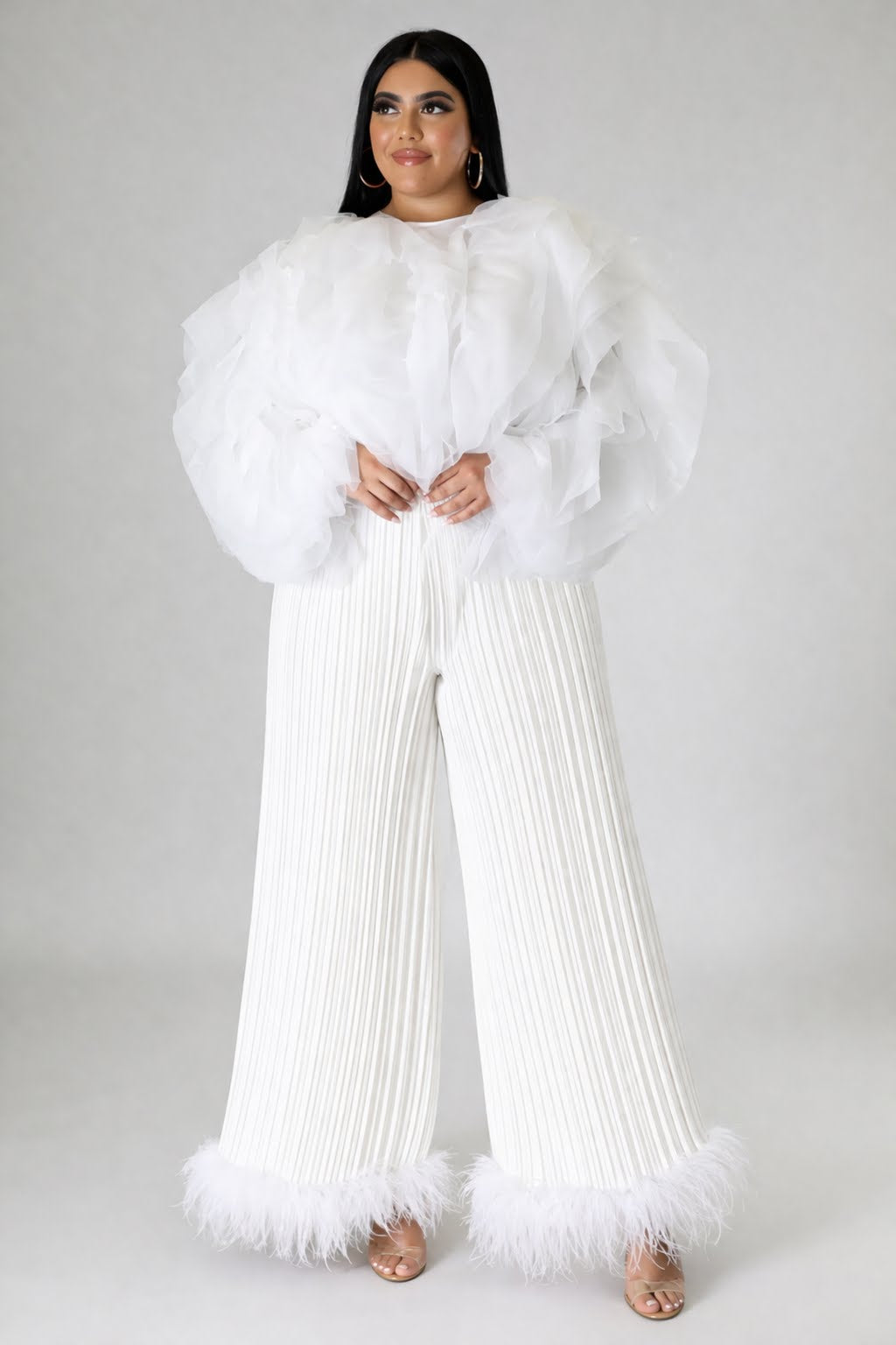 PLUS SIZE RUFFLE TULLE CROP TOP BLOUSE