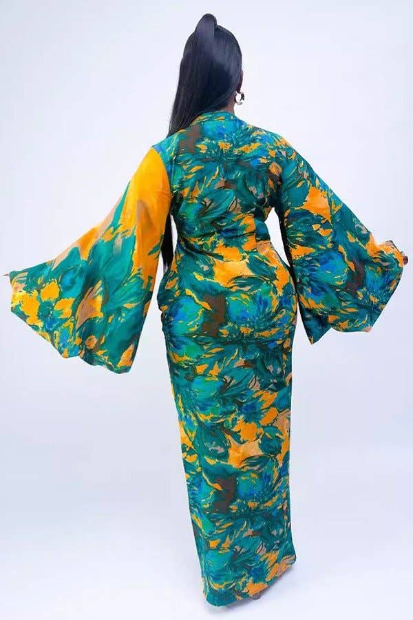 Printed Flared Sleeve Shirt Dress