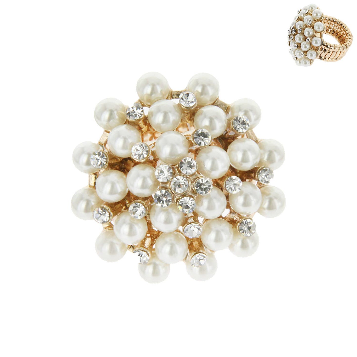 Vintage Crystal & Pearl Statement Stretch Ring