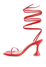 Load image into Gallery viewer, BITEN BERRY SPOOL HEELED LACE UP SANDAL
